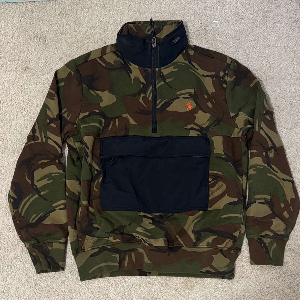 Polo by Ralph Lauren Men's Green Camouflage Half-Zip Jacket